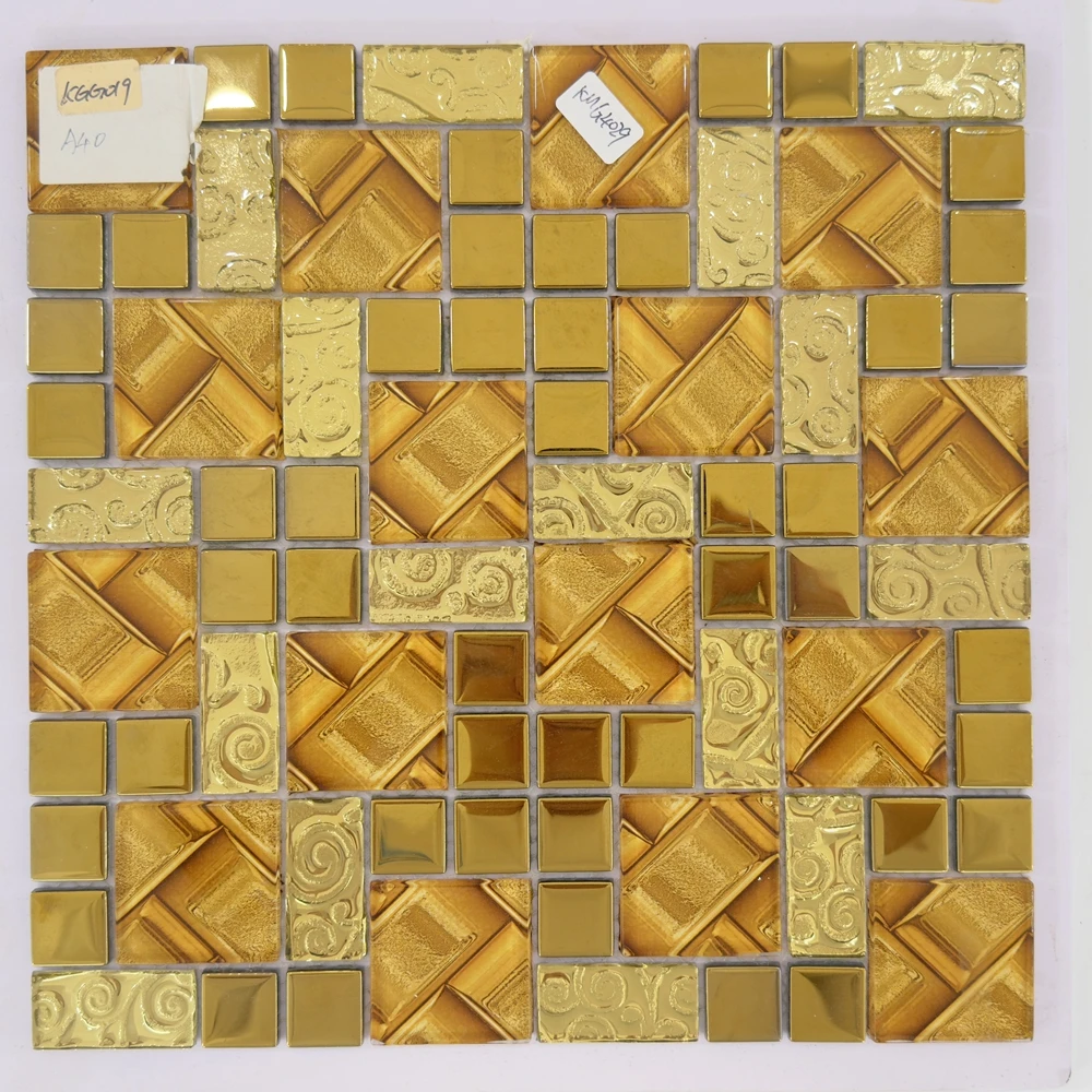 Modern Design Luxury Gold Color Decorative Strip Look Glass Mosaic Ceramic Wall Tile for Bathroom Wall