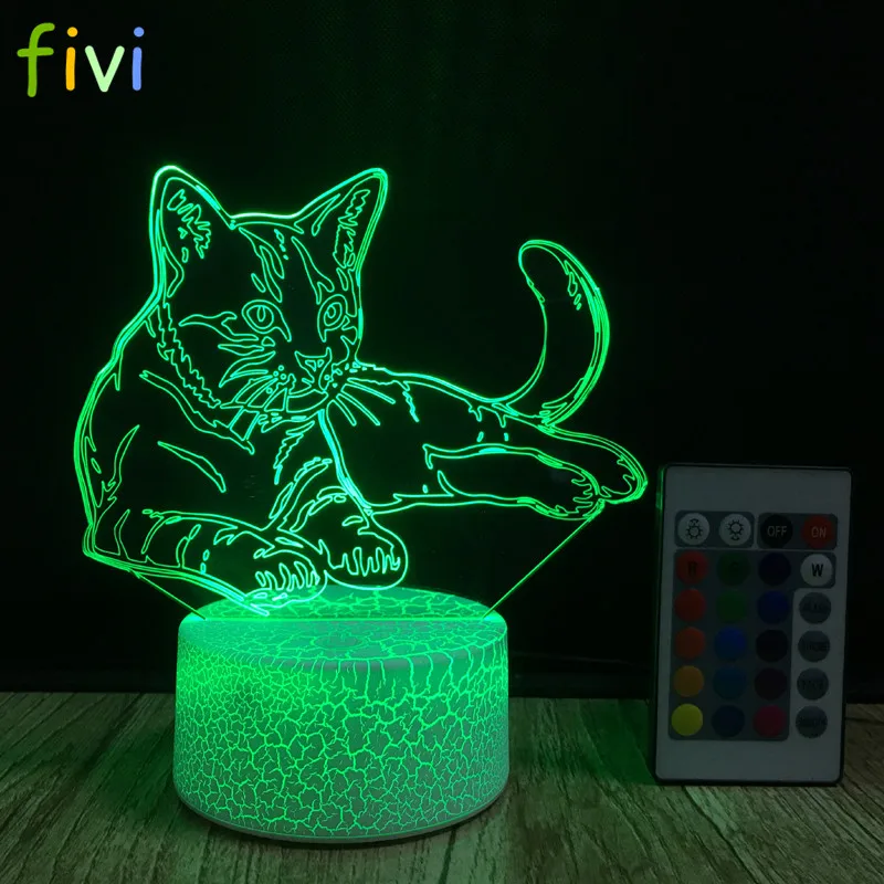 Ночник с 3D рисунком кошки декоративная настольная лампа в виде животных лампы оптической иллюзией 7 меняющихся цветов светодиодная