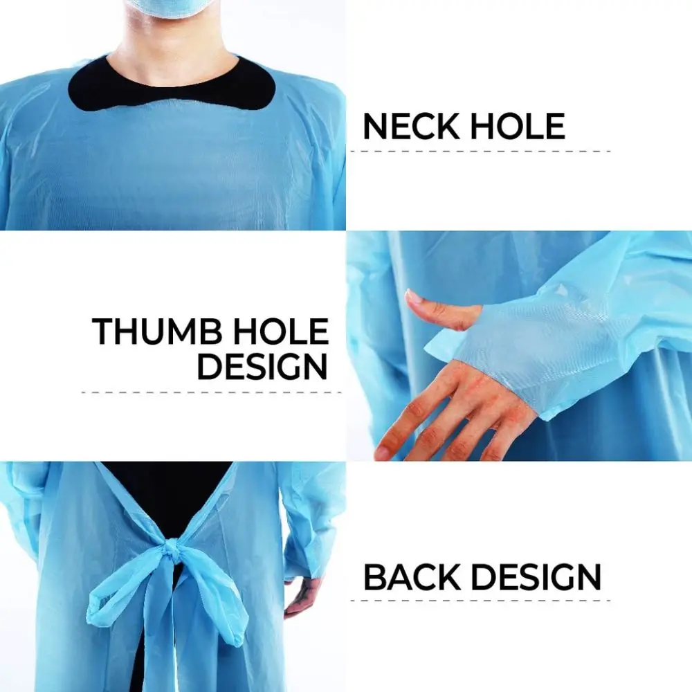 Blue Disposable CPE Gowns Waterproof Plastic Apron CPE Isolation Gown