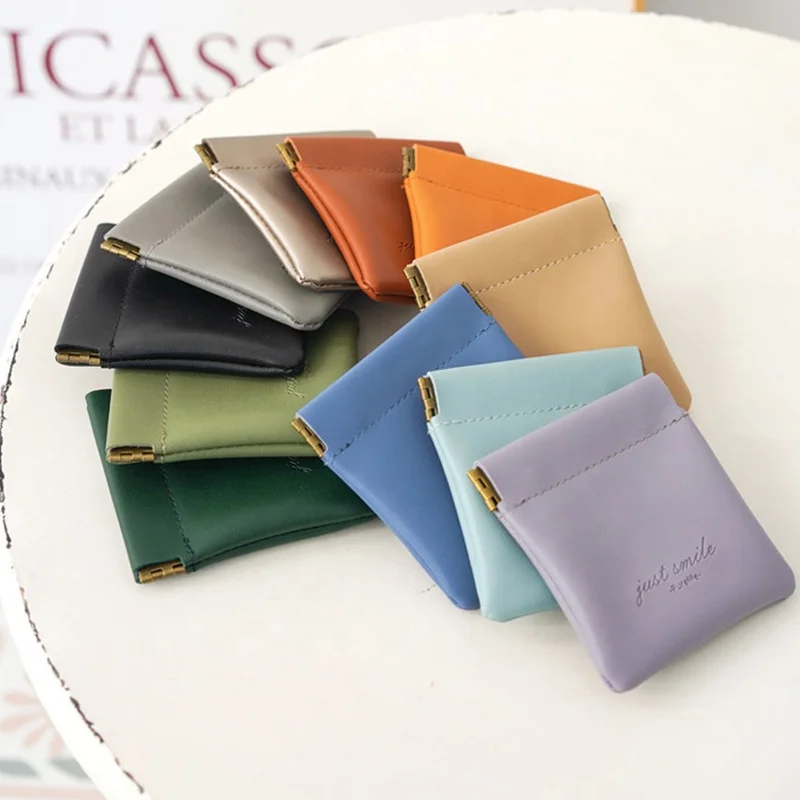 Customized LOGO Color Pouch Change Holder Waterproof Storage Travel Cosmetics Headphones Jewelry PU Leather Squeeze Coin Purse