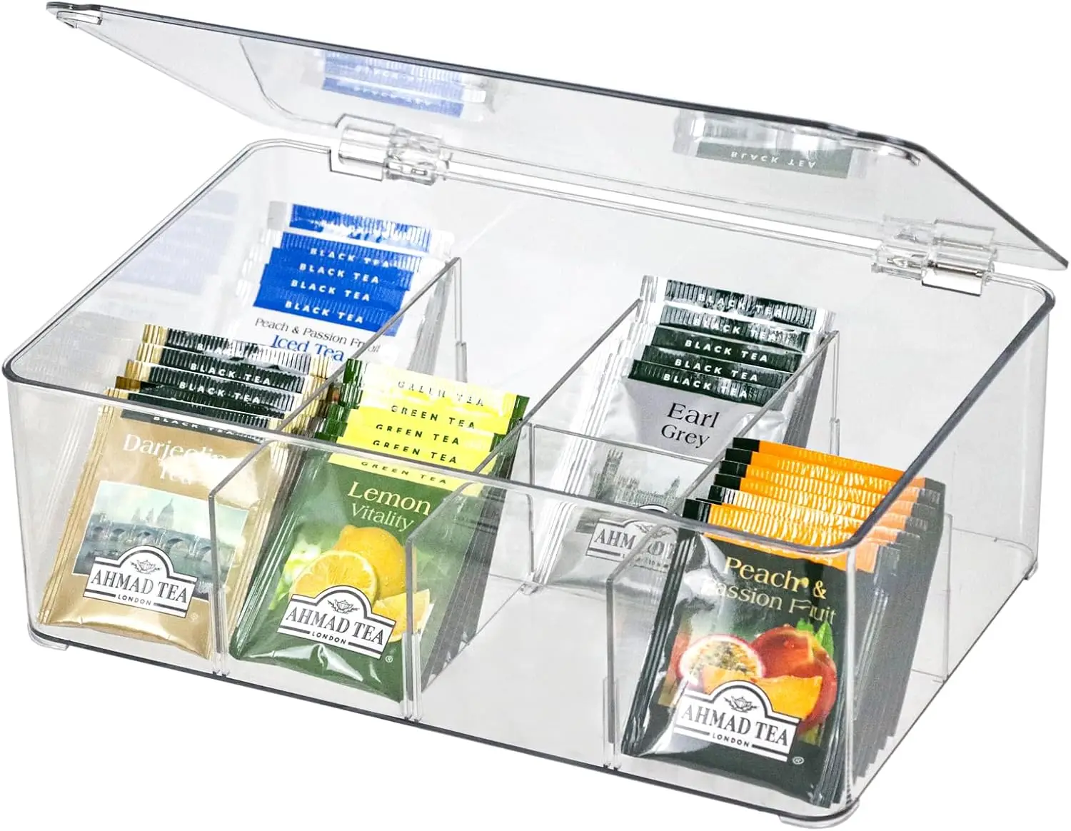 Divided Storage Box Stackable Tea Bag Storage Organizer Multi-Functional Kitchen Organizer with Removable 8 Compartment