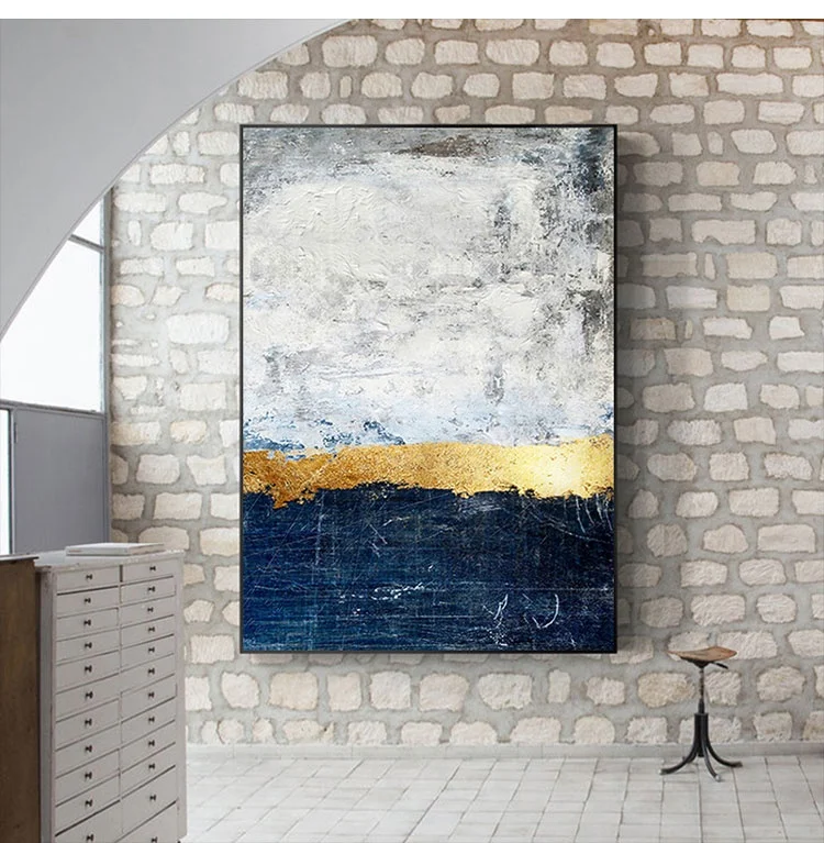 
Abstract gold blue art canvas painting acrylic paintings on canvas white large painting wall pictures wall art home decor 