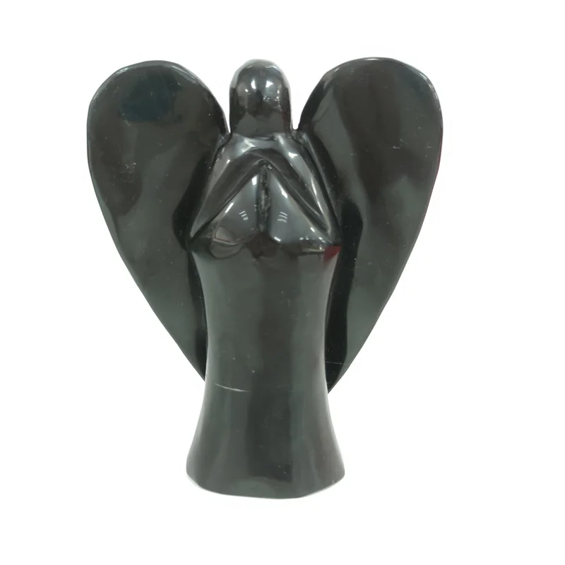Wholesale Natural Crystal Gemstone Carving Crystal Angel Black Obsidian Figurines Angels For Home Decoration