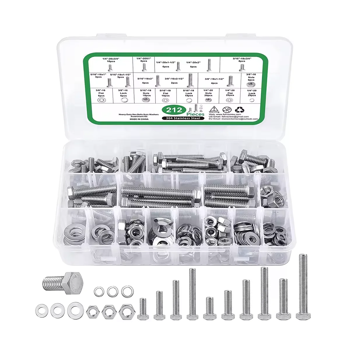 Hot Selling  Stainless Steel 304 10mm M16 Hex Bolts And Nuts SS 304 .M14 x 200mm Set Assortment Customize
