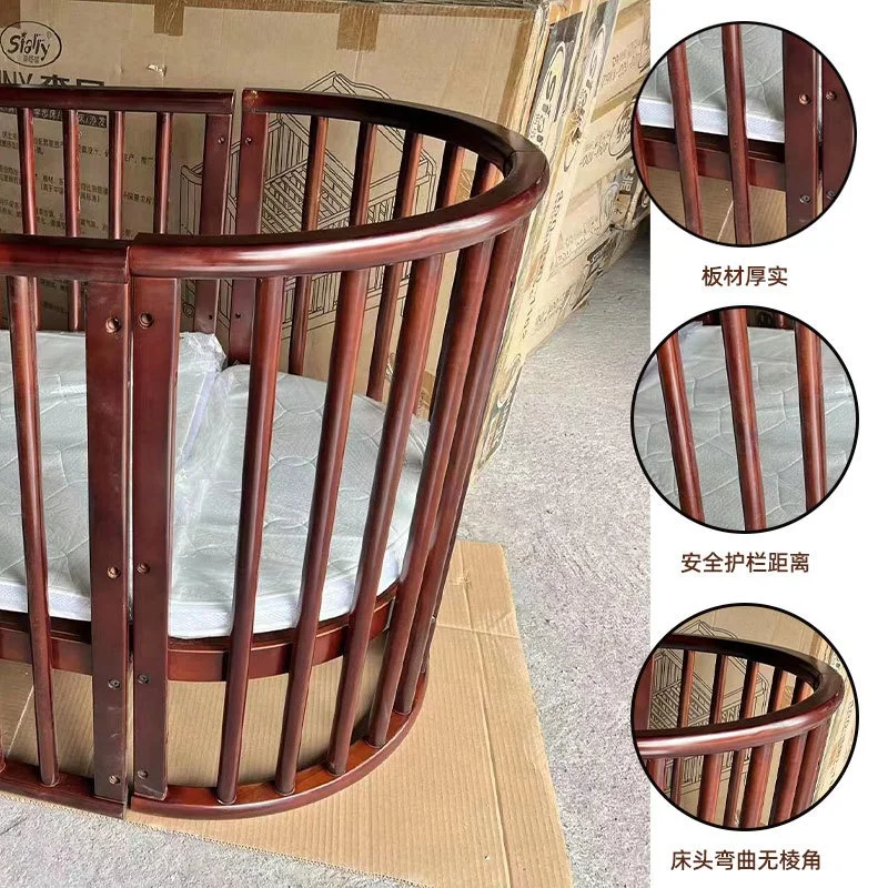 Modern Design Full-Size Baby Cot Bed Solid Pine Wood Multifunctional Foldable Bed Crib for Babies Kids for Bedroom Hospital