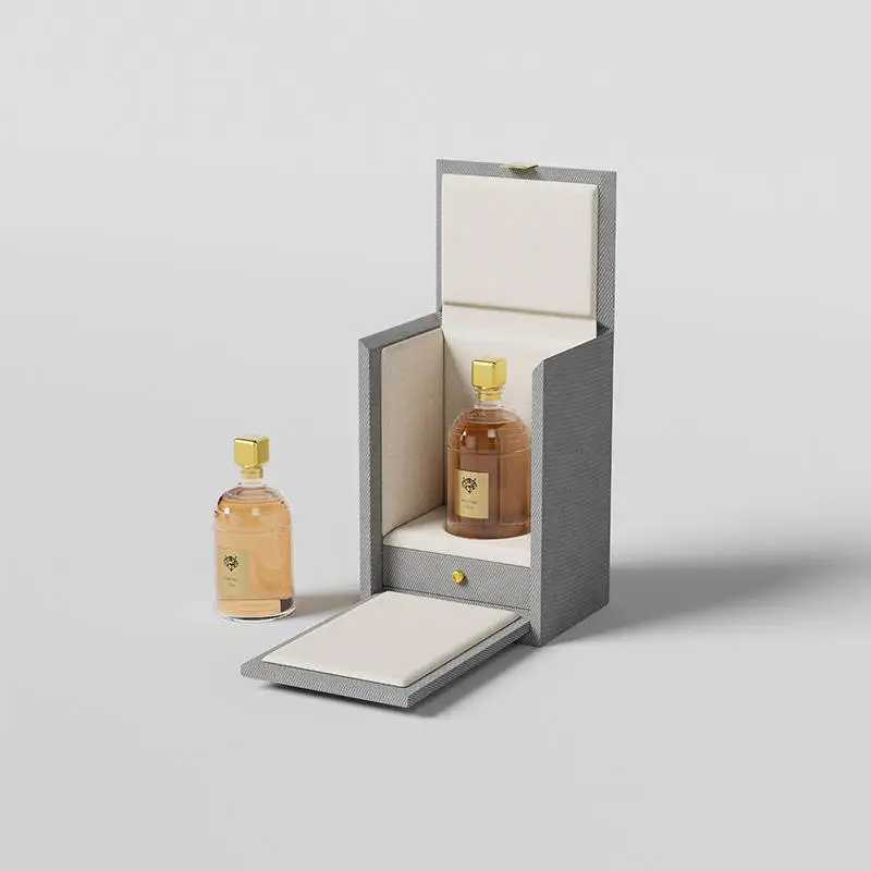 QFS Luxury 100ml Perfume Bottle Gloss Lacquer Finish Rectangle MDF Box Packaging Custom Engraved Design Laser Printing Handling