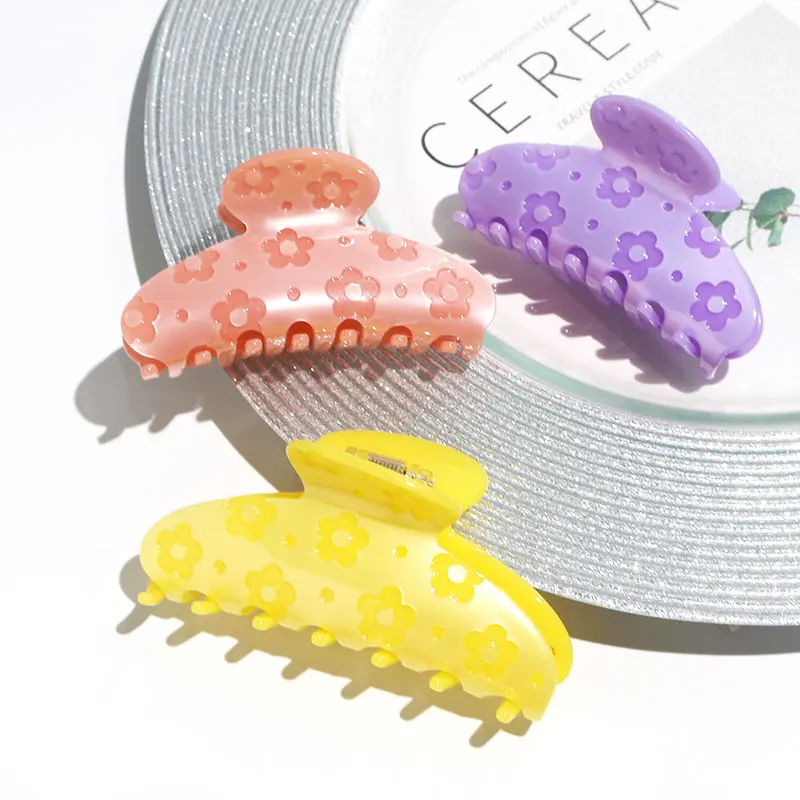 XinMei custom new design hair claw clips engrave your pattern flower hair claw clips biodegradable hair clip claws acetate