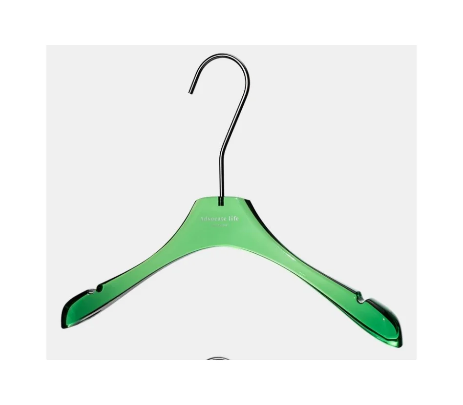 Wholesale Stylish Novelty Design Green Lucite Crystal Acrylic Hanger for Garment Shop Merchandising Display