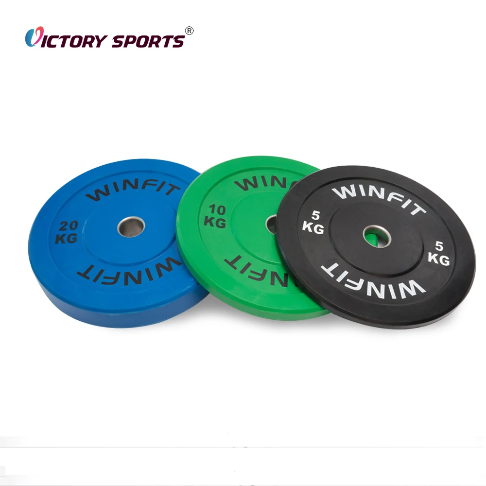 Free weight training stainless steel 5kg 25kg colorful barbell gym rubber weight plates bumpers