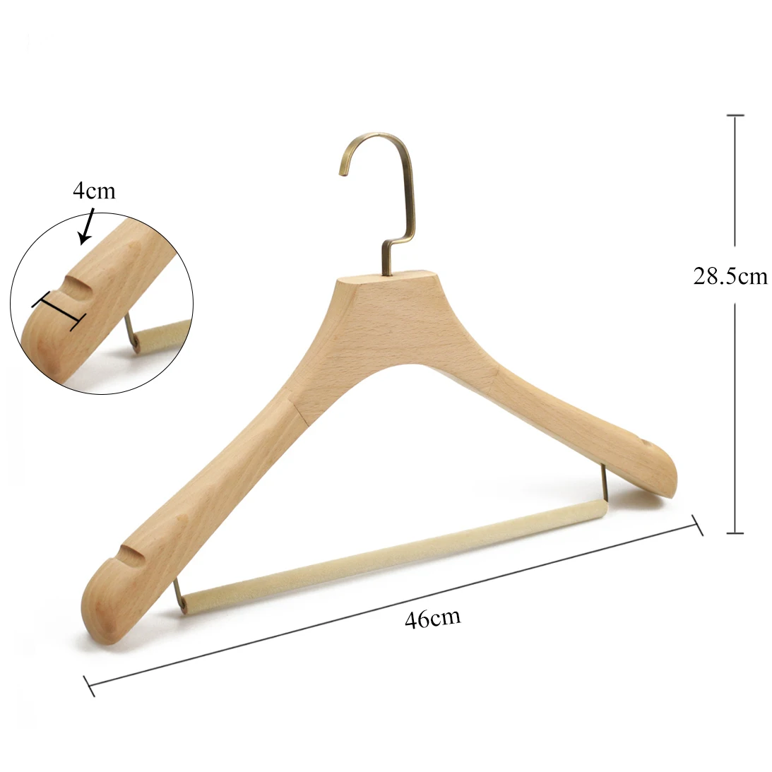 Factory Supply Top Grade Quality Luxury Wooden Coat Hangers With Velvet Bar And Copper Hook