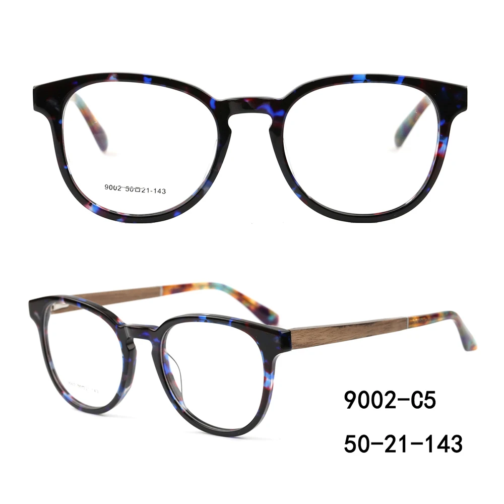 9002 latest women men oval optical acetate wooden spectacles