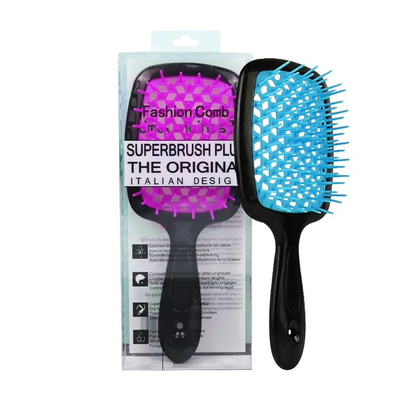 Free sample customized logo hollow scalp massage comb hairbrush ABS degumming breathable shower hairbrush