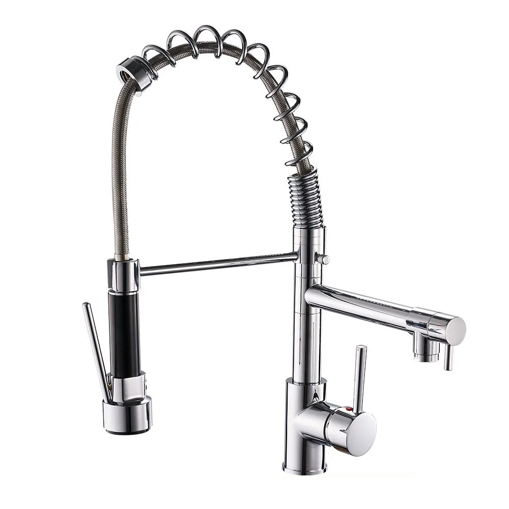 Kitchen Faucets Commercial Solid Brass Single Handle Single Lever Pull Down Sprayer Spring Kitchen Sink Faucet
