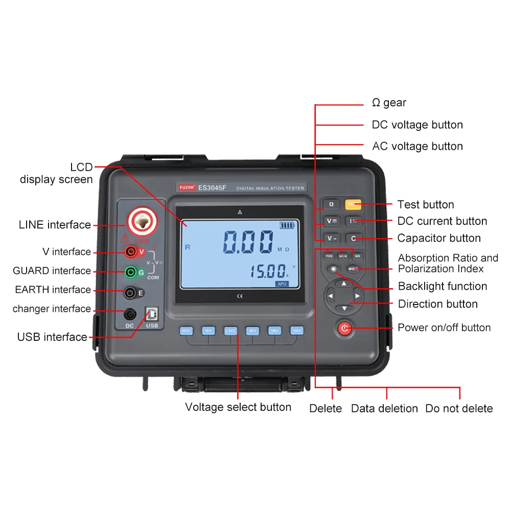 Updated Version 15KV ES3045F   digital  Insulation Resistance Tester High voltage megger insulation resistance meter