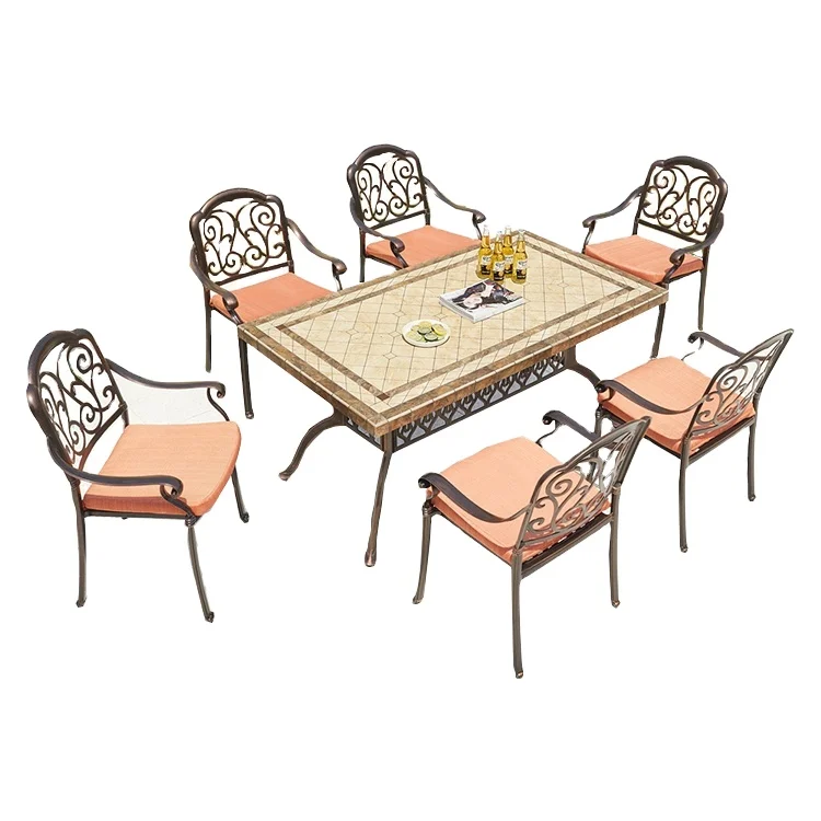 Chouvant new style aluminum die casting outdoor ceramic table aluminum marble table dining set