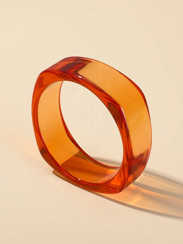 Hot Selling Customized Transparent Candy Colour Geometrical Square Shape Thick Cuff Resin Bangle