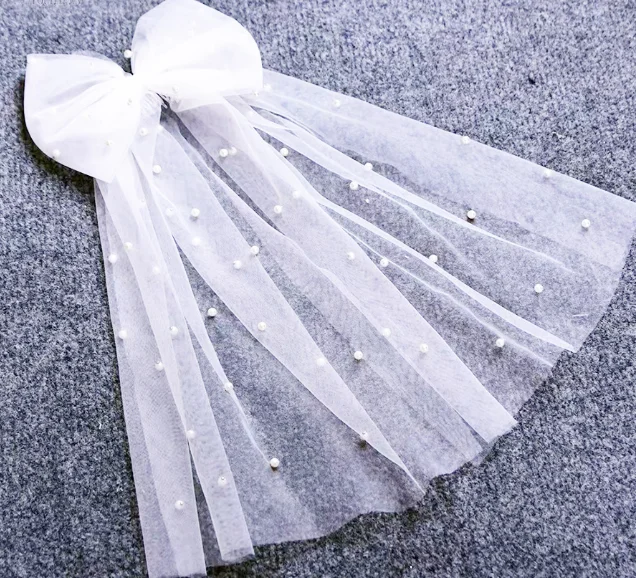Bachelorette Party Pearl Veil with Bow Accessories for Wedding Parties Bridal Showers Events