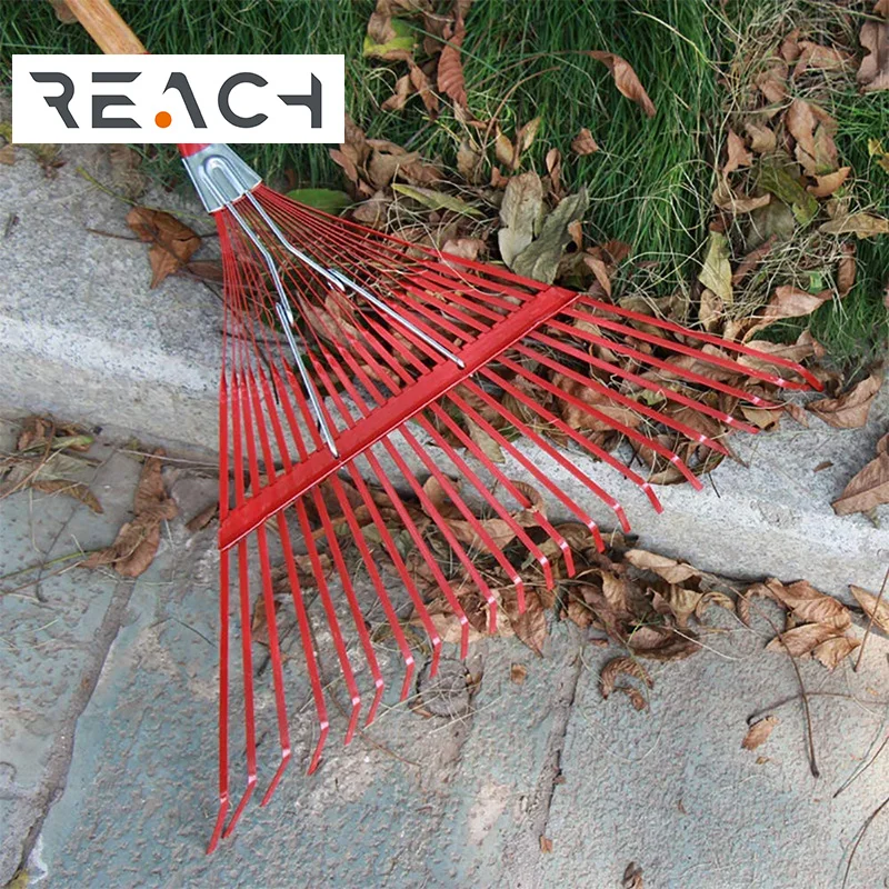 22 Teeth steel adjustable garden grass leaf rake with folding head for cleaner