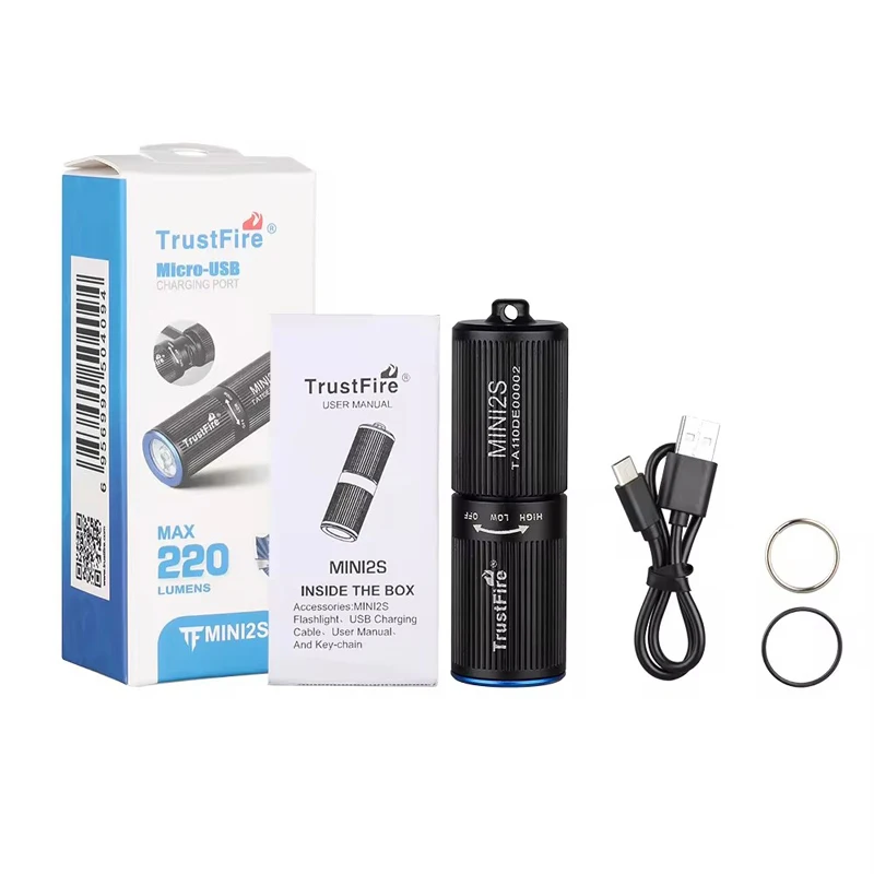 Trustfire Mini2s 220LM 57m Range Tiny Keychain Flashlight Portable Rotary Switch USB EDC Torch Light