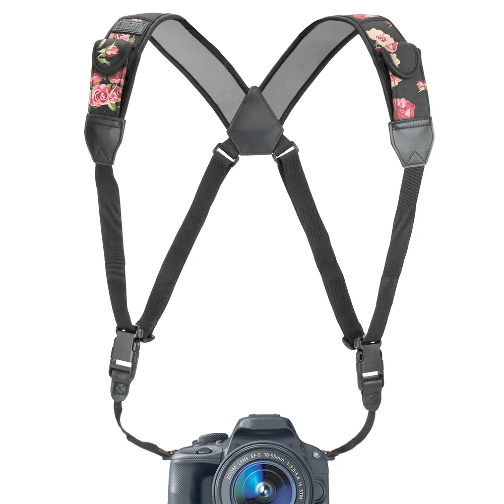 Custom Wide Comfort Neoprene Neck Strap with Quick Release and Accessory Pockets DSLR Camera Strap