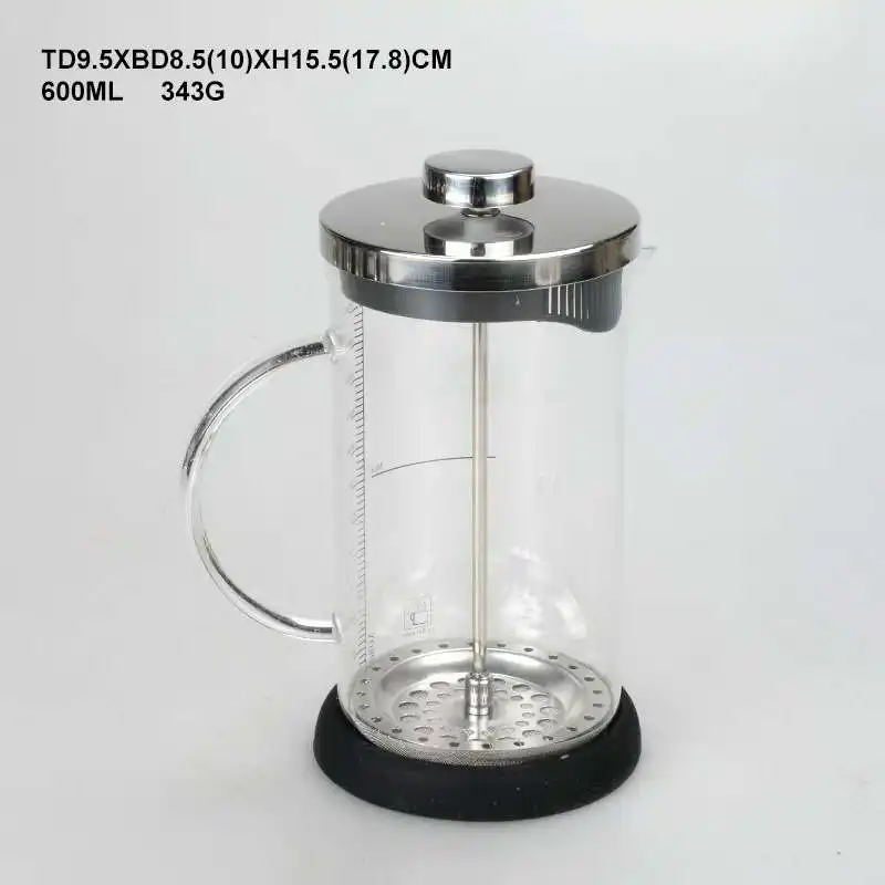 wholesale Custom 600ml 800ml 1L 1.5L customized Borosilicate Glass French Coffee Press with black brown Plunger And Filter