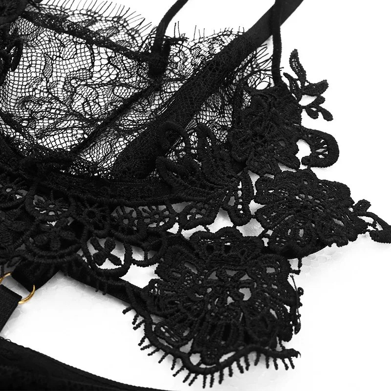 2021 new arrivals sexy lace lingerie see through suspender skirt solid color women 2 piece set underwear