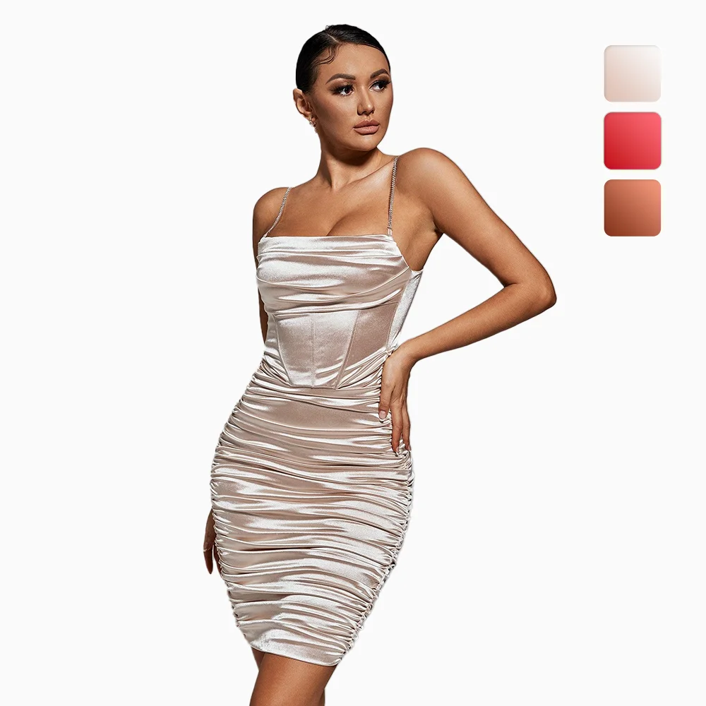 Женское атласное платье миди на