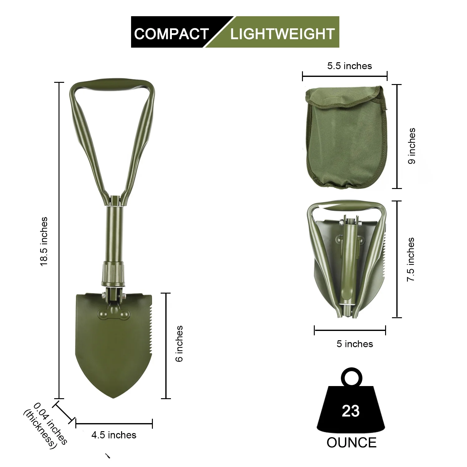 
Mini Tactical Military Collapsible Spade Shovel with Pouch for Camping, gardening 