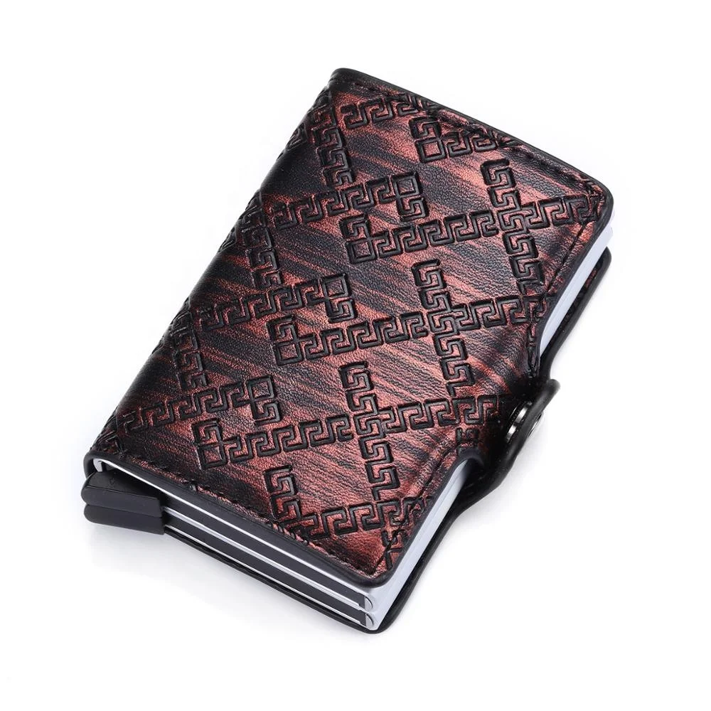 
Лидер продаж, оптовая продажа с завода, RFID Блокировка, автоматический Выдвижной алюминиевый футляр для карт, держатель для кредитных карт, винтажный кожаный кошелек для карт 