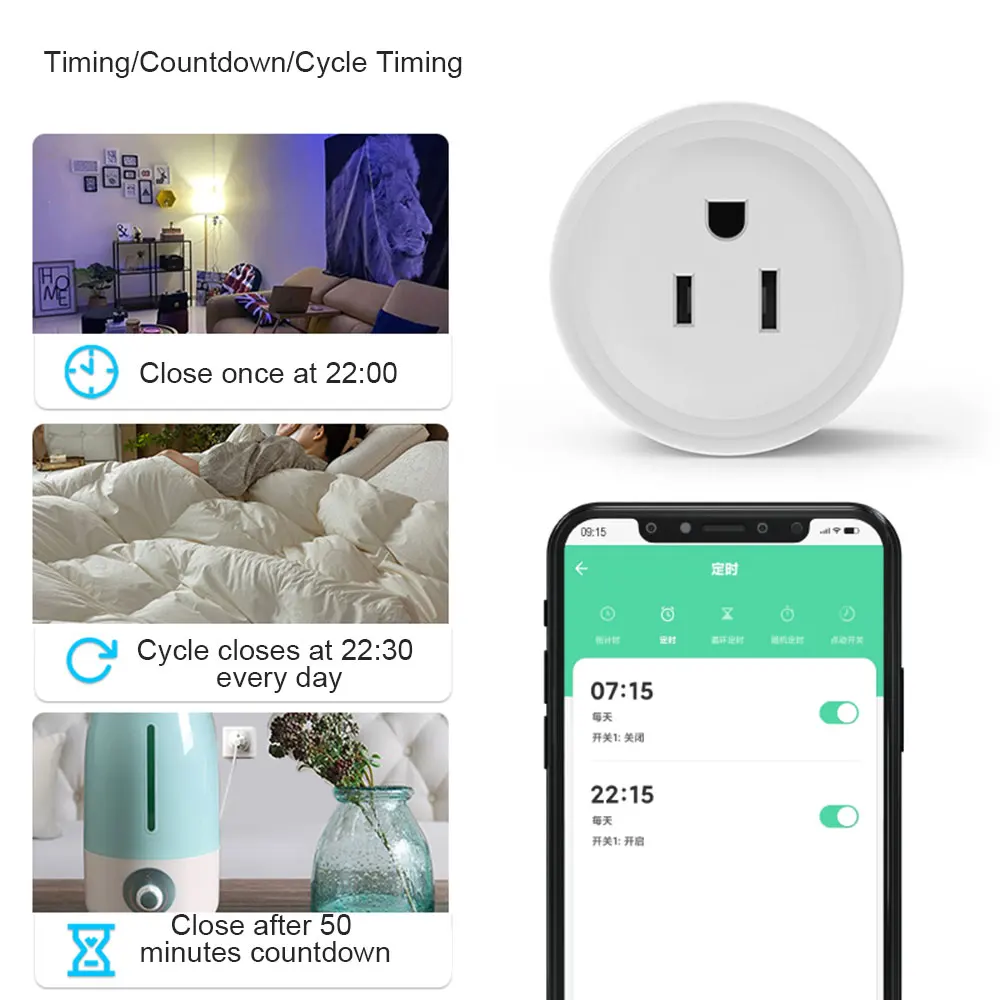 Tuya US 16A Smart Single Socket Wireless Remote Alexa Google Smart Plug with Energy Monitoring Timer Function
