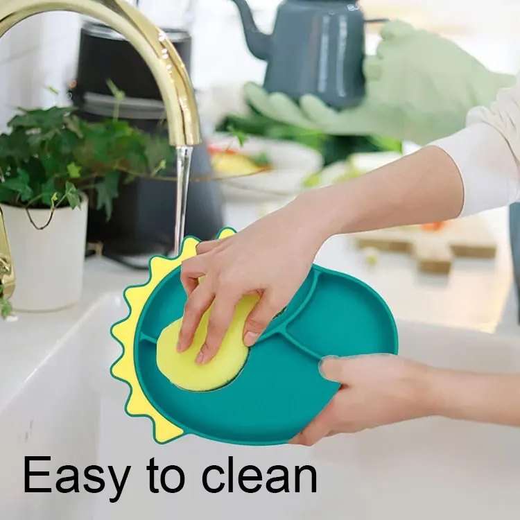 New Design Dinosaur Shape Kid Silicone Bowl Cartoon Feeding Sets Baby Plate