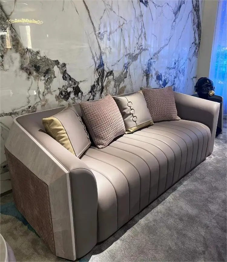 single sofa Italian light luxury combination post-modern suite living room modern style solid wood leather complete furniture