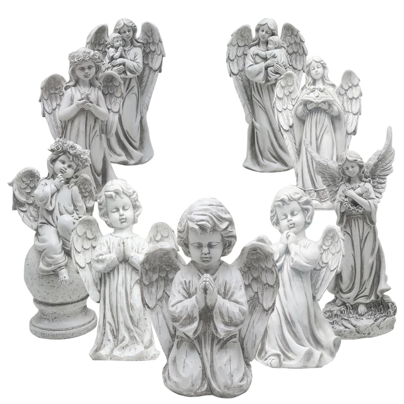 Custom Wholesale Hot Selling Angel Garden Statue Outdoor Decor Waterproof Resin Praying Angel Sculpture
