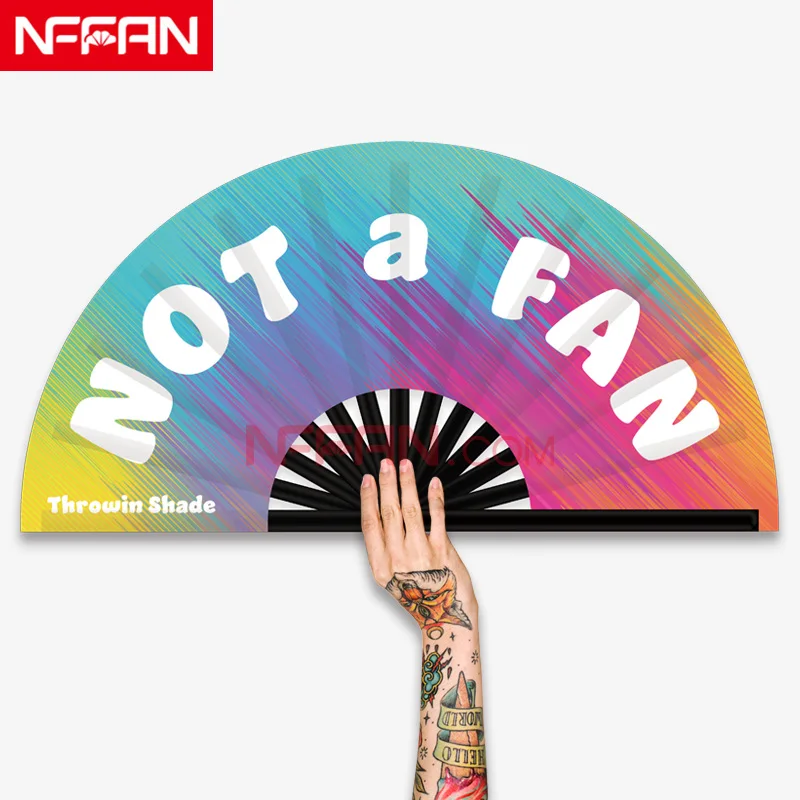 NFFAN Customise Large Chinese Kung Fu Hand Fan Bamboo Skeleton Folding Cloth Handheld Rave Clack Fans for Festivals or Promotion