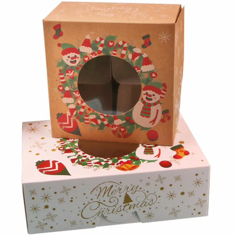 Hot Sale Custom Square Brown White Kraft Paper Christmas Cookie Gift Boxes Small Doughnut Bakery Packaging Boxes With Window