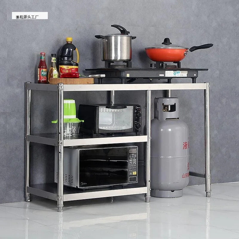 3-layer multi-functional kitchenware storage rack kitchen stainless steel gas stove bench shelf