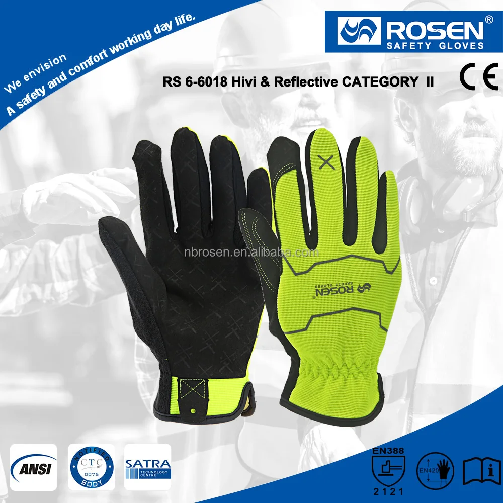 Hi-vis Reflective Elastic Spandex Breathable Leather Anti-Impact Multi-Purpose Safety Gloves for Auto Mechanical Gardening
