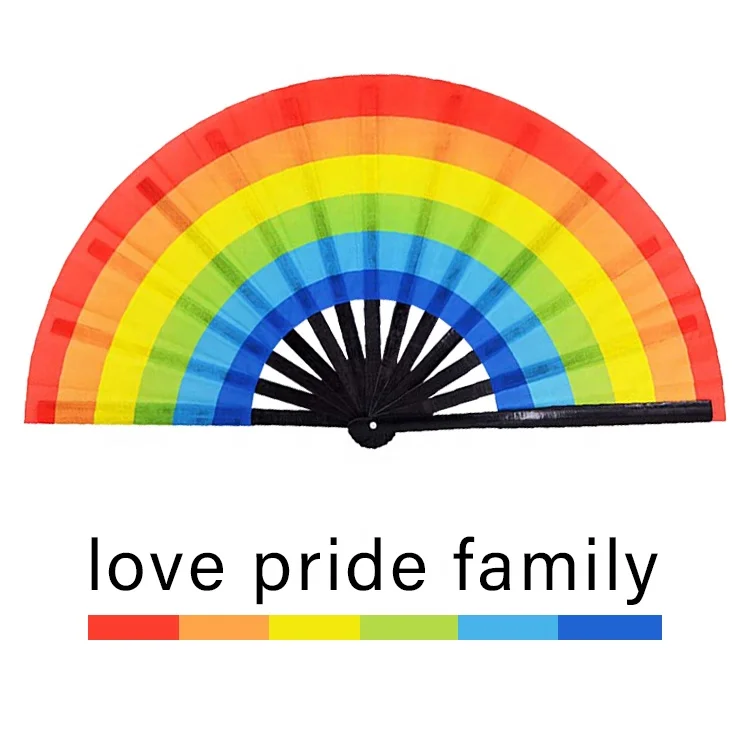Large Rave Clack Pride Rainbow Hand Fan for Men Women Festival Club Party Dance