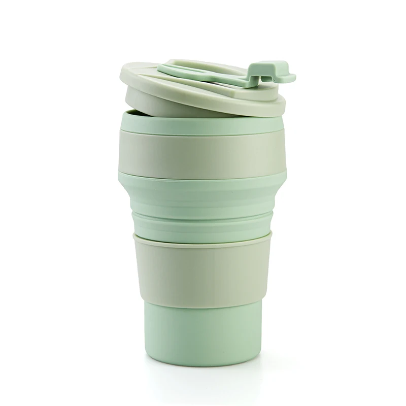 Customize 350ml Portable Eco Friendly Collapsible Travel Drinking Coffee Mug Silicone Foldable Coffee Mug Cup With Lid