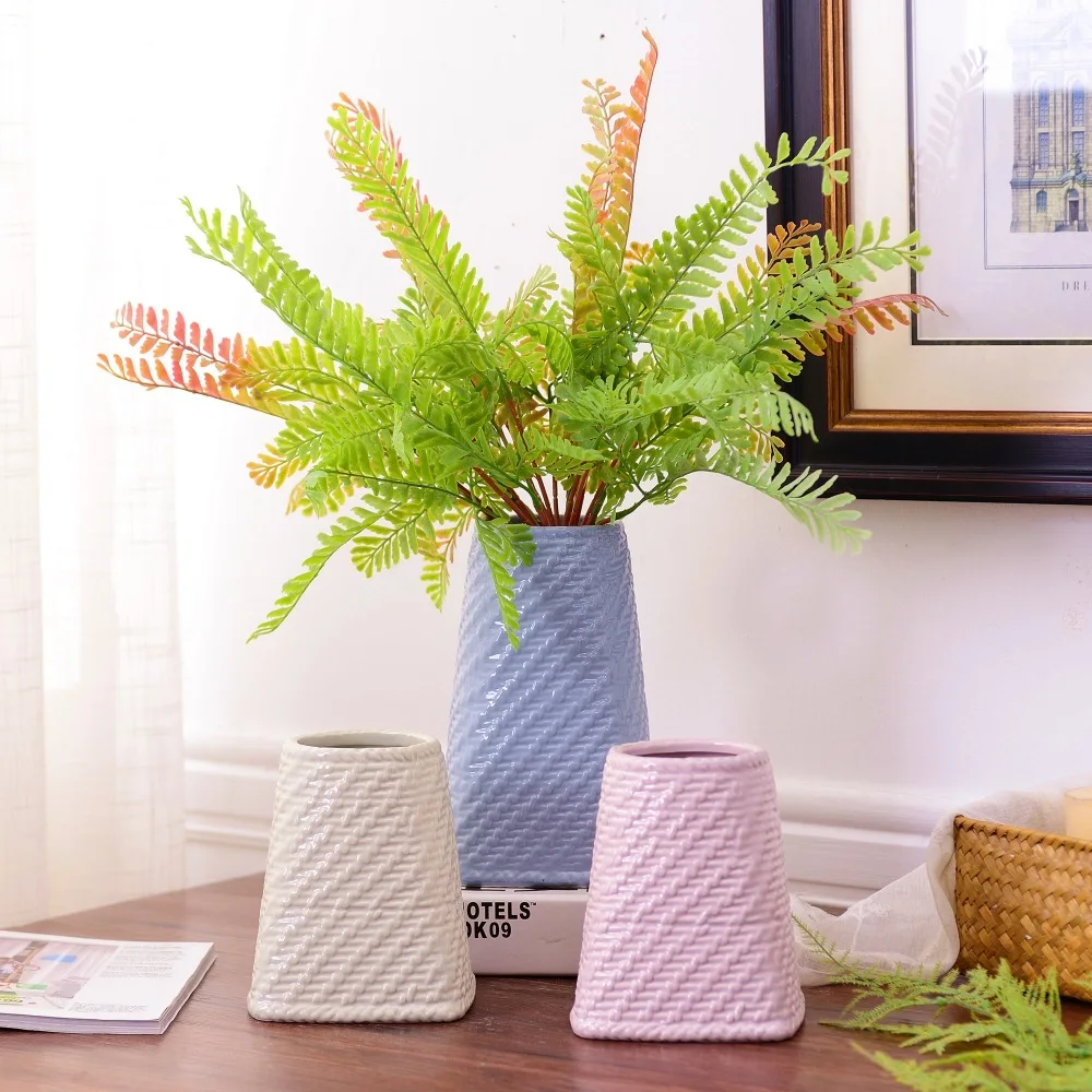 Nordic INS literary style rattan basket white gray powder blue ceramic vase flower fleshy container small flower pot decoration