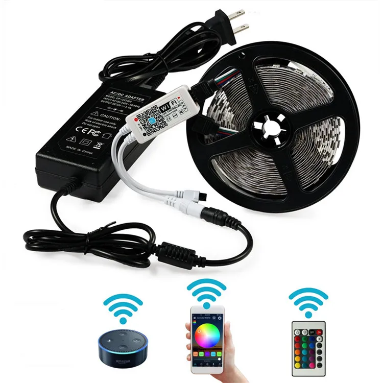 Home Brighter 5M 16 Million Colors Alexa Phone App Control Music Lamp Smart WiFi 5050 RGB LED Strip Lights for Home