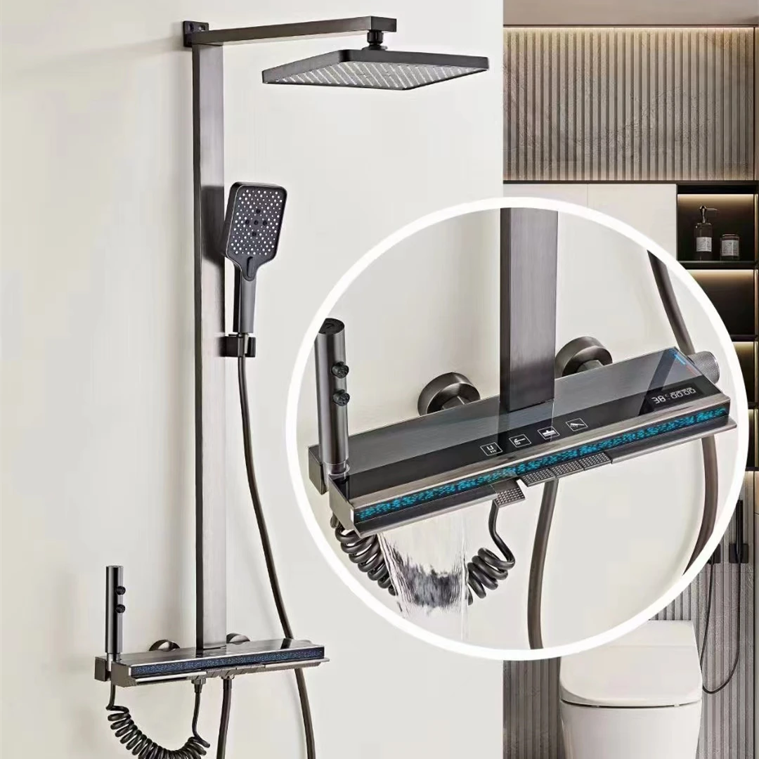 2024Modern Shower Bathroom Design Digital Display Luxury Showers Mixer Sets Thermostatic Shower Faucet Set Rain Dual Head System