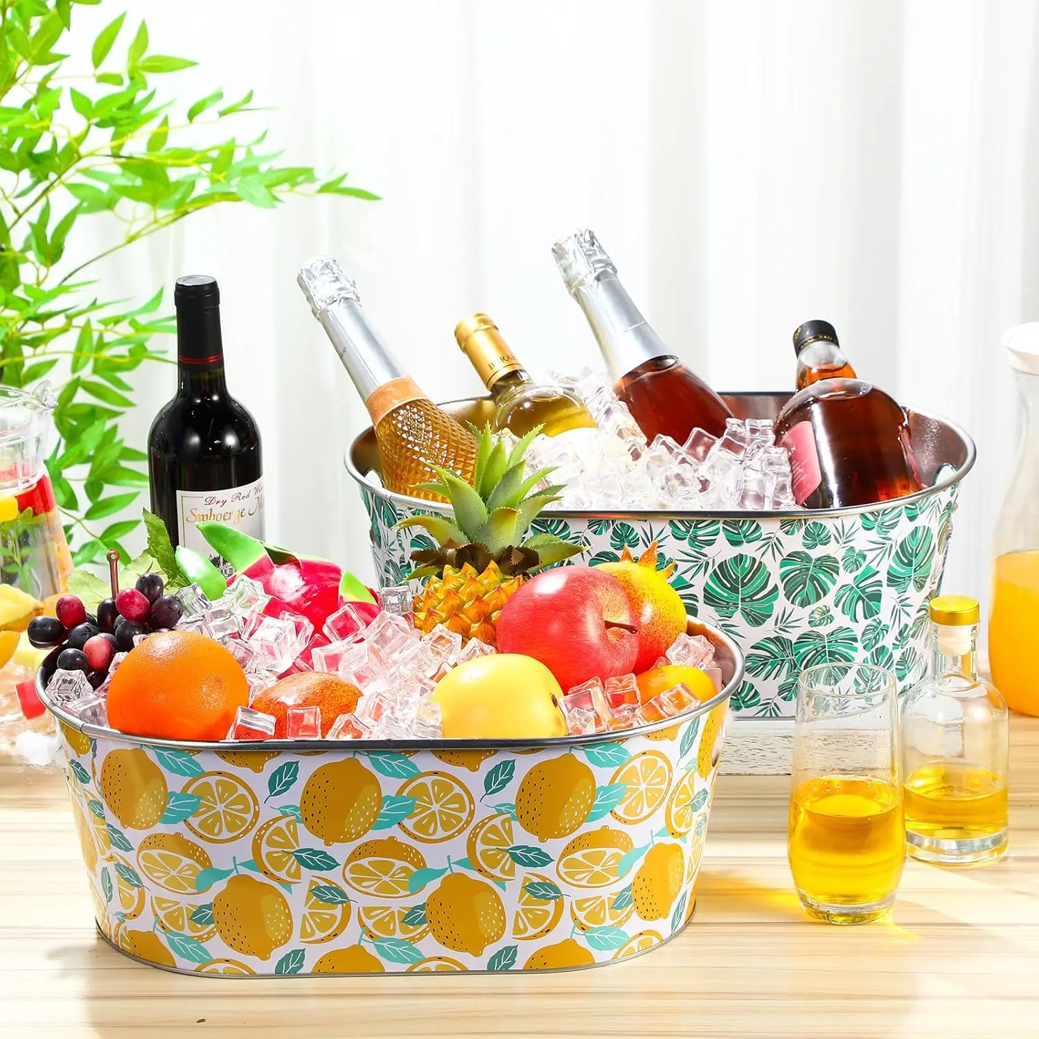 Summer Ice Buckets for Parties 4 Gallon Metal Galvanized Beverage Tub Beer Bucket with Handle for Wine Champagne