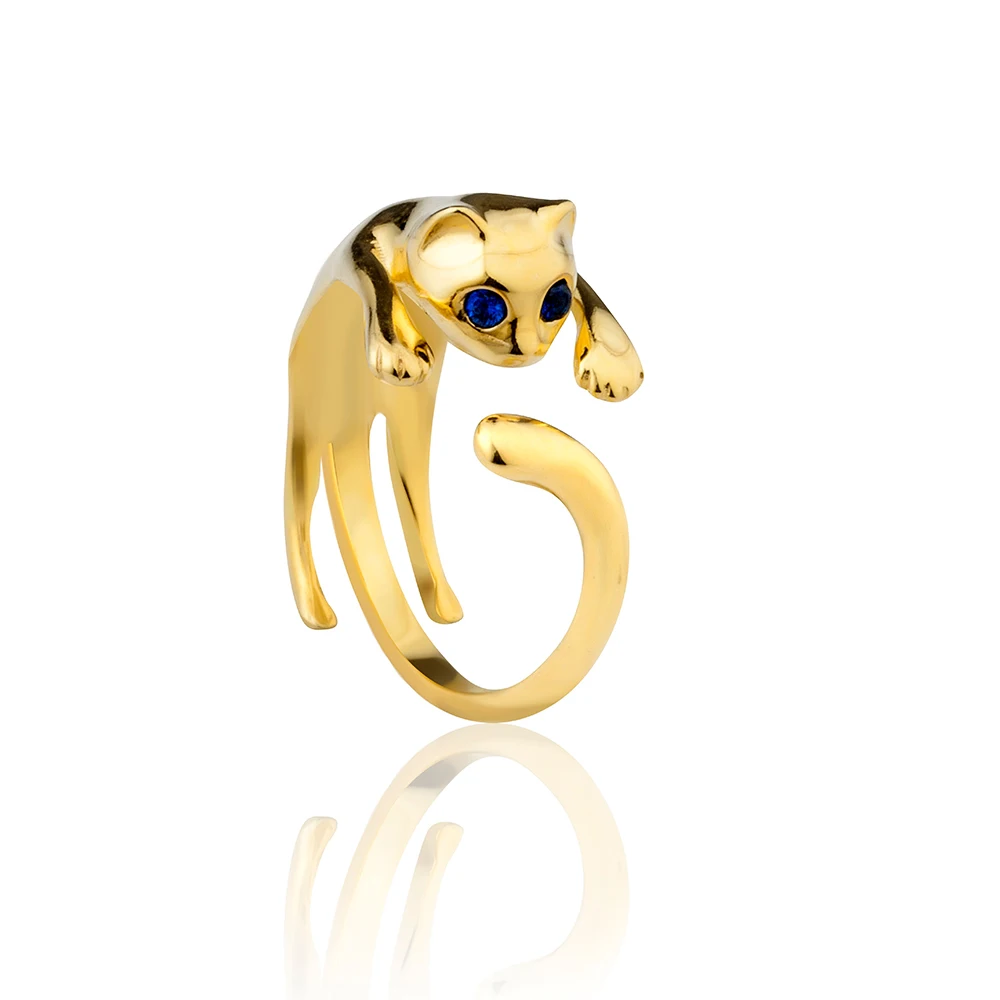 2020 New Design Gold Plated Cat Ring 925 Sterling Silver Cat Jewelry Figure Adjustable Size Ring  for Women