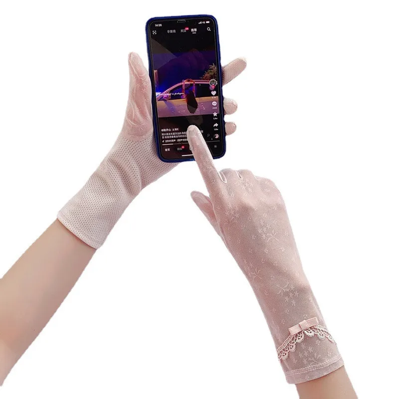 Summer Driving Gloves Women Touch Screen Cotton Long Breathable UV Sun Against Sunscreen Non Slip Cycling Car Mitten Glove