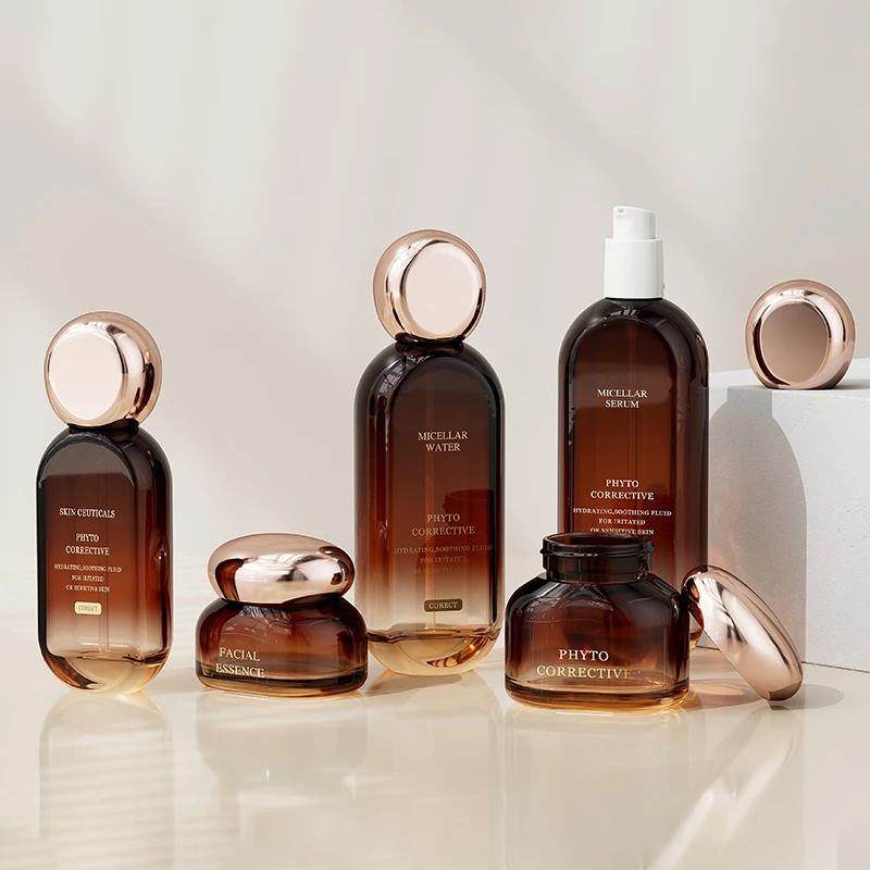 Empty 30 50ml Cream Cosmetic Containers Set Glass Lotion Jar Serum Pump Bottle Luxury Flat Square Skincare Packaging Set