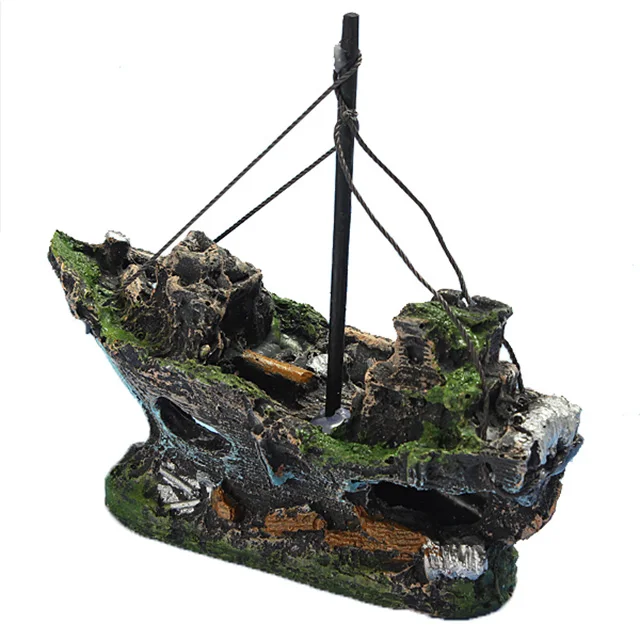 OEM Aquarium Decoration Simulation Shipwreck landscaping Resin Home Aquarium Ornament Wreck Sunk Ship Ornament