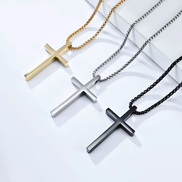 Female necklace designer 316L stainless steel Christian product mens cross necklace gold silver black pendant Christian gift