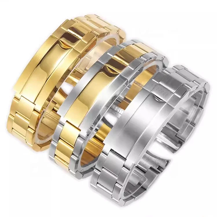 Polish Matte Solid Curved End Screw Links Glide Lock Clasp Watch Band For rolex strap 20mm stainless steel watch bracelet