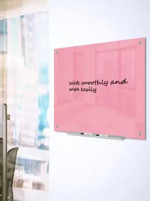 40x40 cm small magnetic glass writing board for classroom in pink color